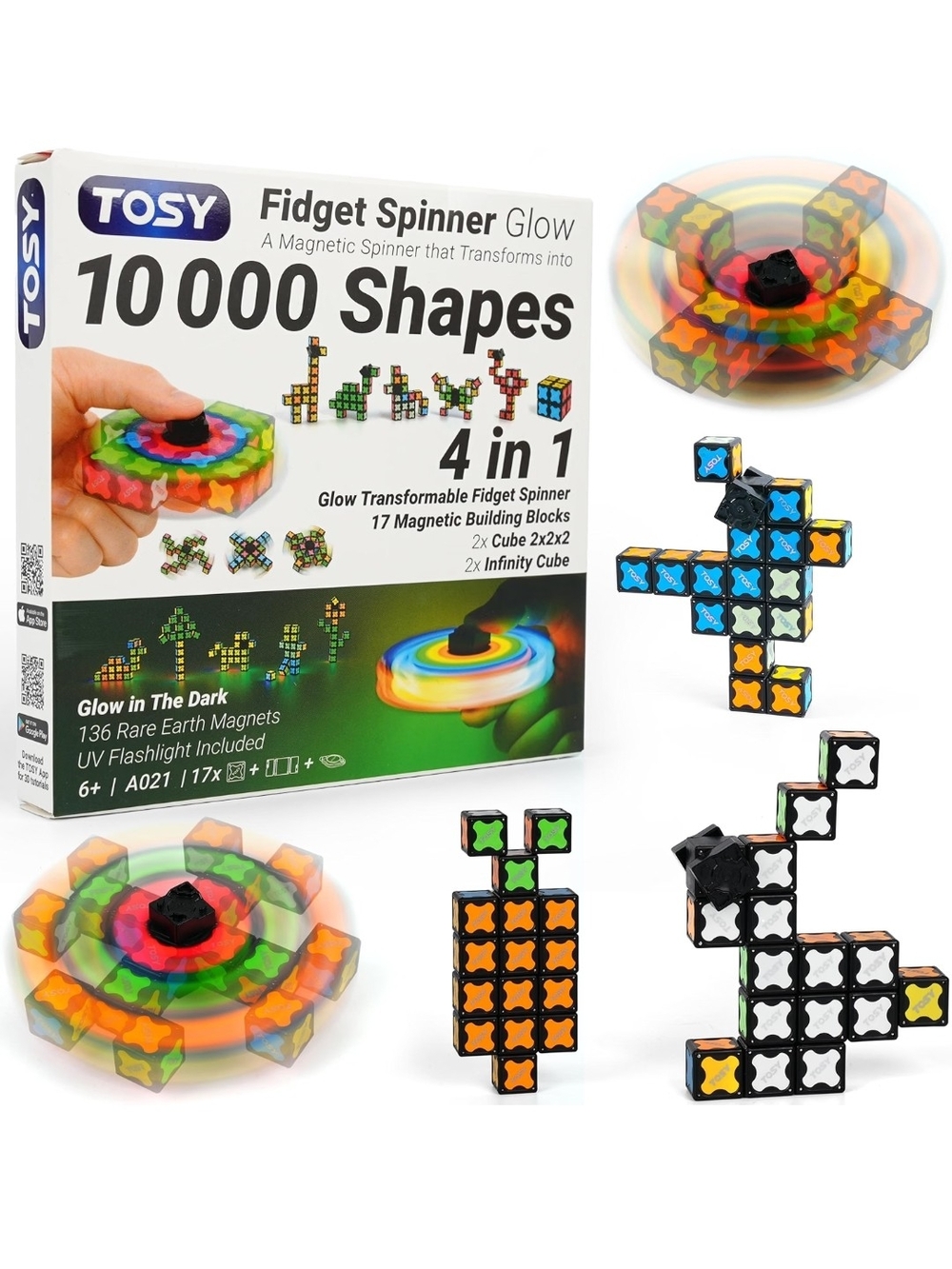 Tosy Glow Fidget Spinner 4-in-1 Transformable Magnetic Toy - 10 000 Shapes